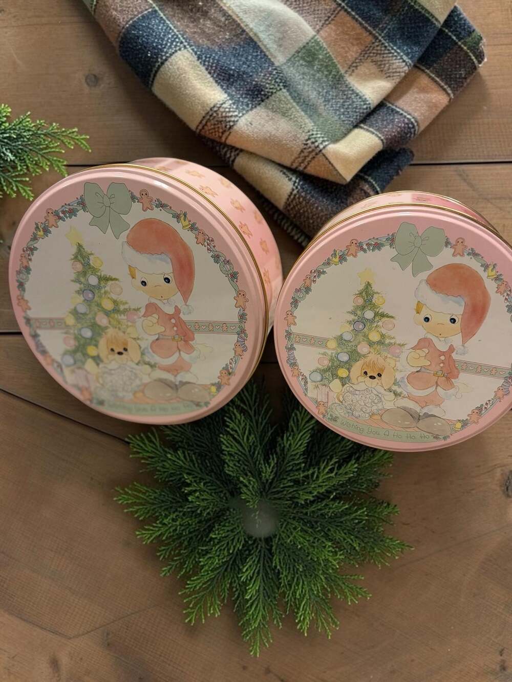 Precious Moments Wishing You A Ho Ho Ho Christmas Tins Set of 2 Nesting Tins
